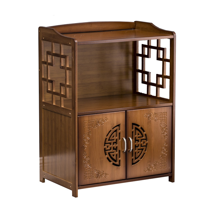 厨房置物架柜子储物柜落地多层楠竹带门橱柜碗柜家V用收纳柜置物