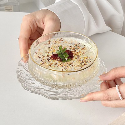 宽口玻璃甜品碗碟套装高颜值燕窝银耳羹碗精致小碗糖水碗酸奶冰碗