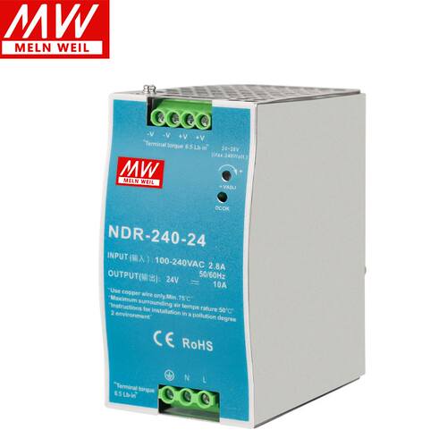 明纬NDR-240-24V10A导轨式开关电源240W直流48V5A变压器薄款 DRP