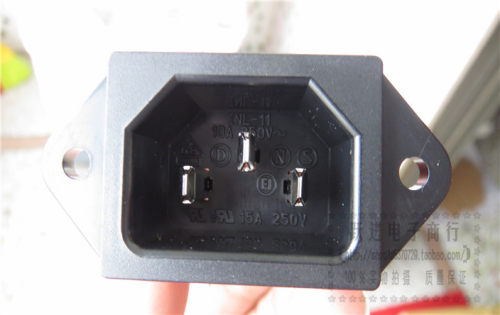 进口M1908-B纯铜镀镍电木AC带孔电源插座3脚15A250V品字形INL-11