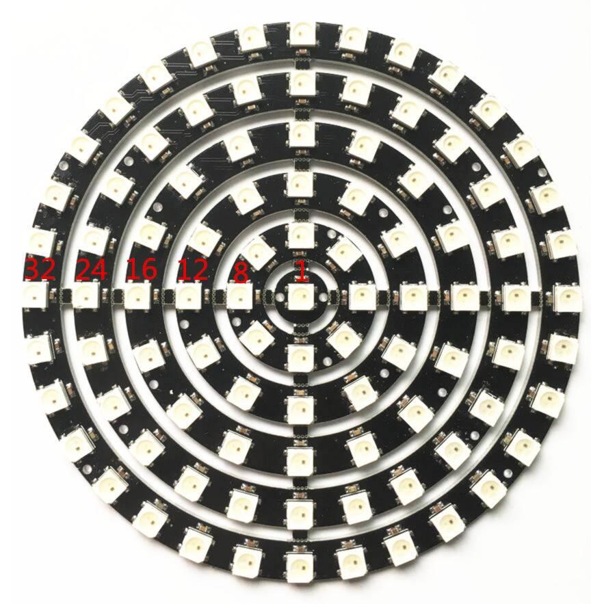 LED 圆环内置IC全彩点控1-8-12-16-24-32 WS2812B 93灯 环形 圆盘