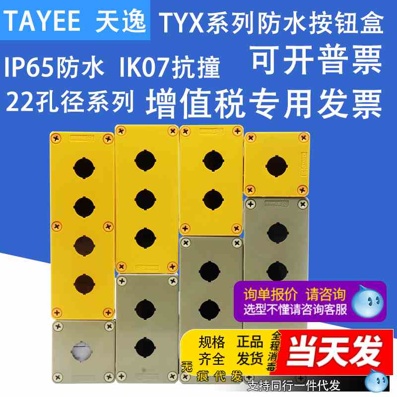 上海天逸TAYEE开关防水ABS按钮盒TYX1/1YS X2/2SX3/3SX4/4S 2 3孔