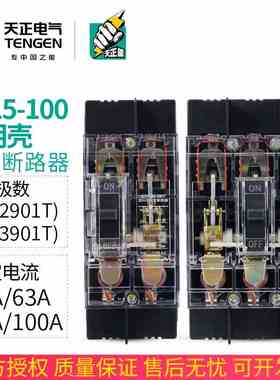 天正DZ15-100/3901T 2901T空气开关塑壳断路器100A63A透明外壳380