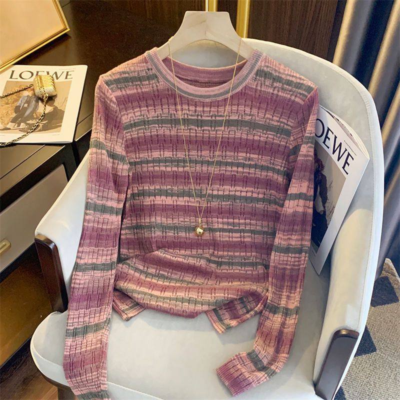 韩版早秋镂空条纹软糯毛衣女秋季温柔复古设计感小众慵懒风针织衫,女装/女士精品,大码内搭,淘宝优惠券,粉丝福利购,淘宝优惠卷