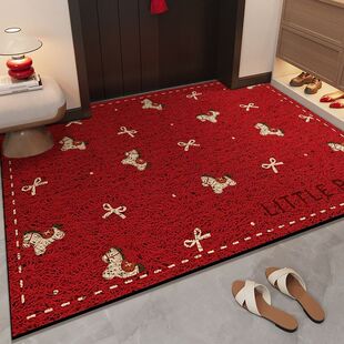 2026马年喜庆入户门垫红色丝圈玄关防滑脚垫家用门口地垫可裁剪