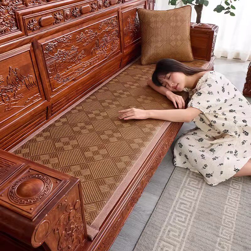 新中式红木沙发凉席坐垫夏季加厚冰藤席防滑实木长条椅子垫可定制