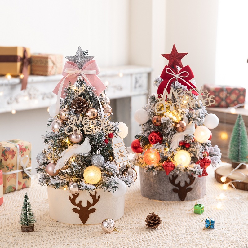 桌面圣诞树套装60cm粉色带灯christmas tree植绒圣诞节装饰