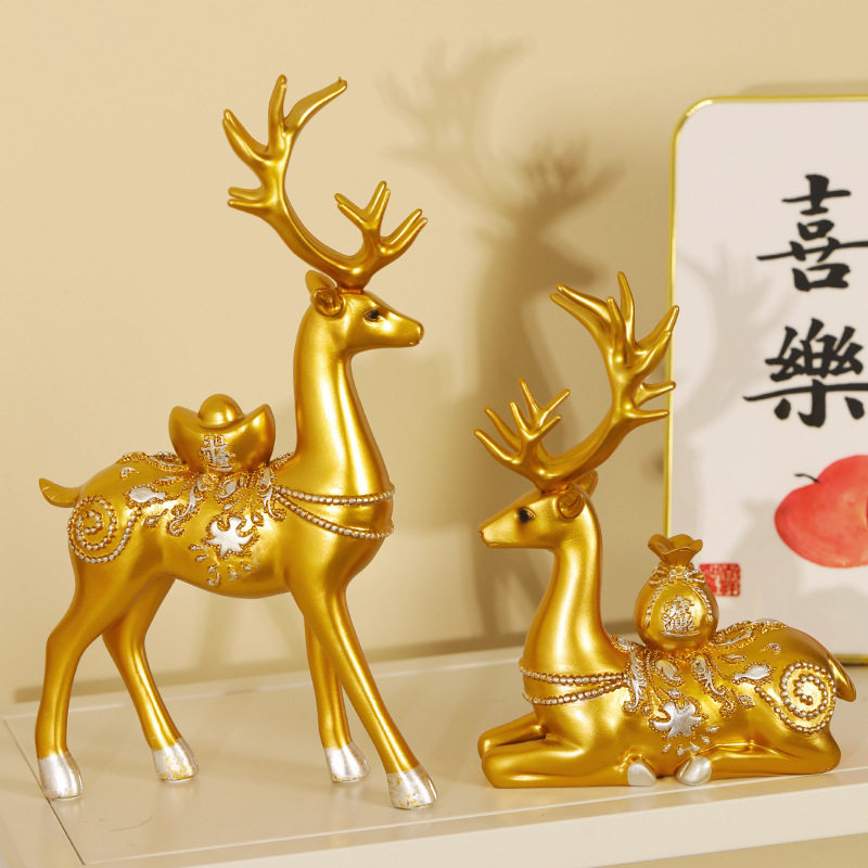 现代欧式金色福鹿酒柜房间办公室创意客厅摆件家居装饰葫芦工艺品