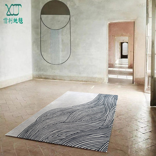 样板间手工腈纶地毯客厅家用卧室简约线条书房羊毛混纺枪刺簇绒