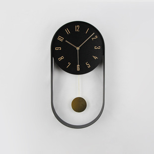 现代时尚椭圆形摆钟简约金属时钟客厅挂钟电子钟家用轻奢艺术摇摆