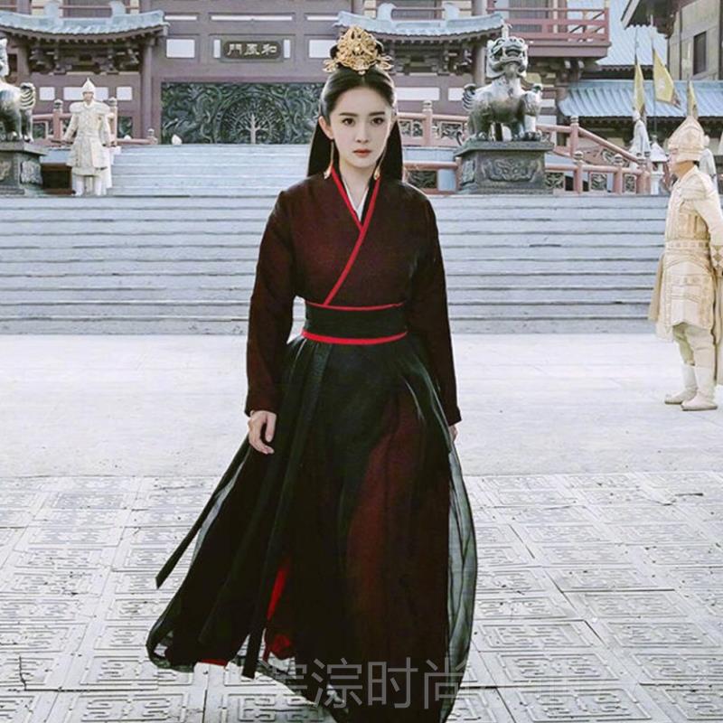 新款中国风古装女出武侠表演服扶侠摇同款黑色款汉服齐腰交领春客