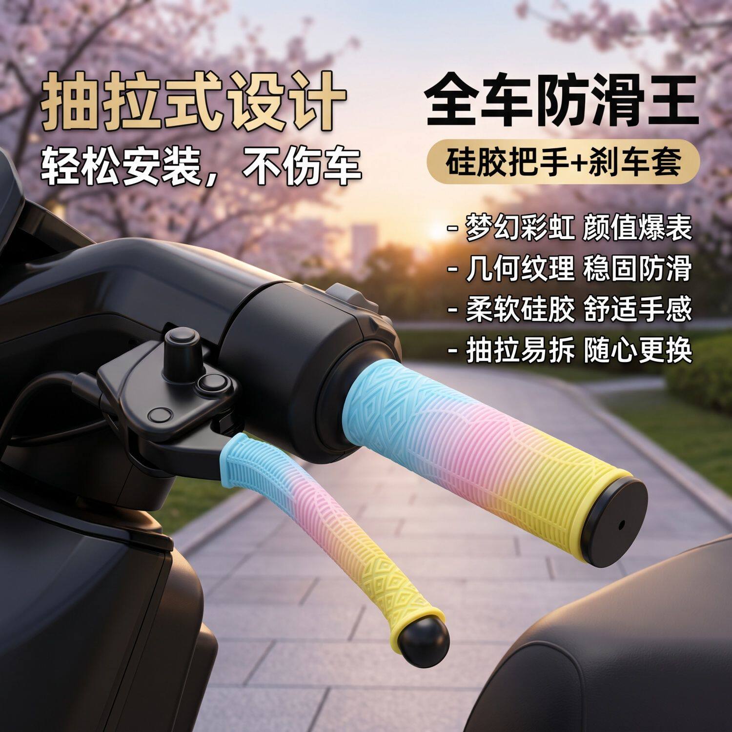 电动自行车摩托硅胶刹车套抽拉式车把防滑纹防汗不粘手通用护套