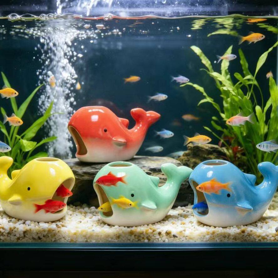 鱼虾小鱼藏身陶瓷鲸鱼躲避屋鱼缸造景水族箱装饰摆件躲避洞