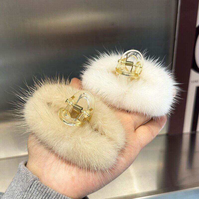 水貂毛小号抓夹毛茸茸刘海夹子侧边夹网红头饰鲨鱼夹发抓发饰发夹