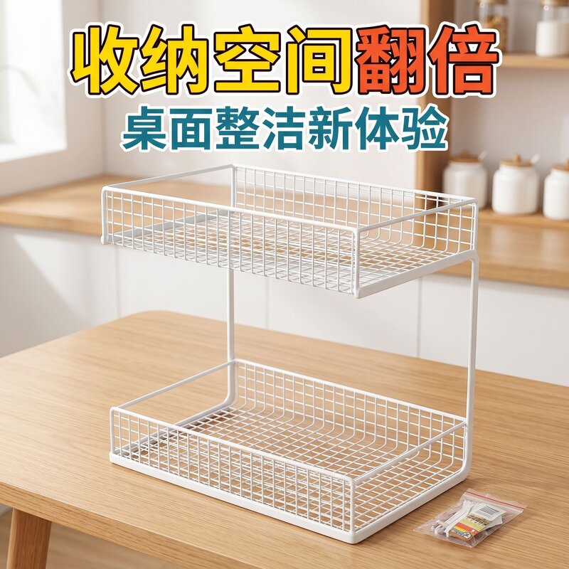 横款铁艺厨房双层置物架台面调料收纳神器浴室桌面客厅横型收纳