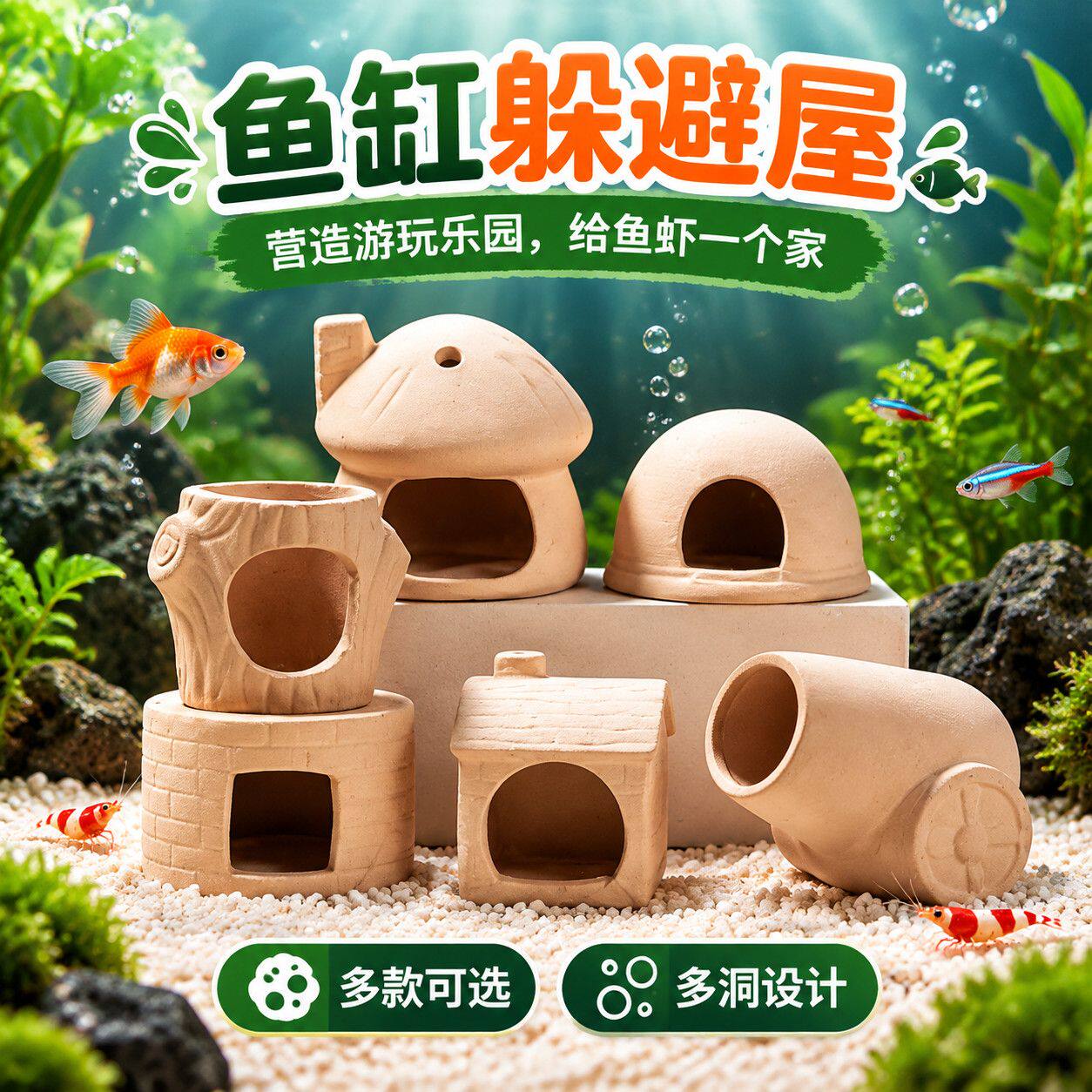 鹦鹉鱼陶瓷繁殖罐大口径躲避屋鱼缸造景摆件鱼虾藏身产卵陶瓷罐