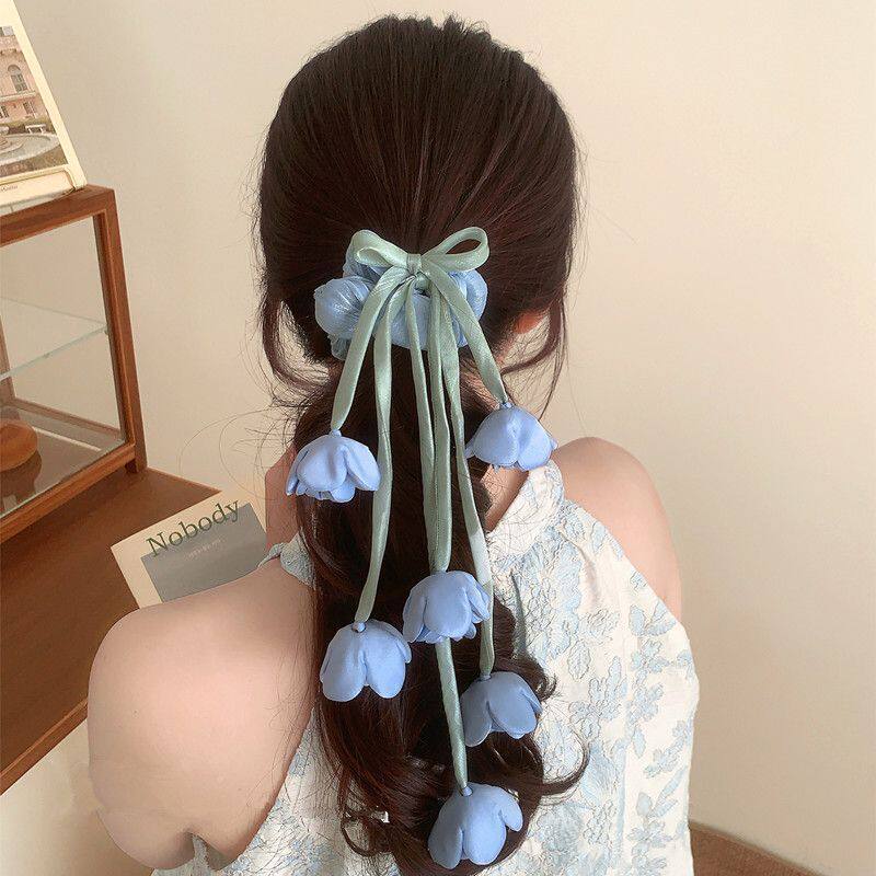 铃兰飘带大肠发圈仙气流苏少女发饰扎马尾花朵头绳高级发绳