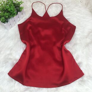 欧美风仿真丝缎吊带背心女短款夏秋内搭打底衫女无袖上衣外穿潮
