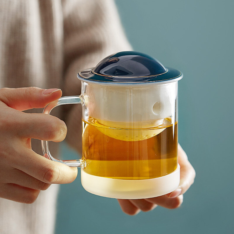 太空星球玻璃杯家用办公室茶水分离泡茶杯子带盖过滤个人logo定