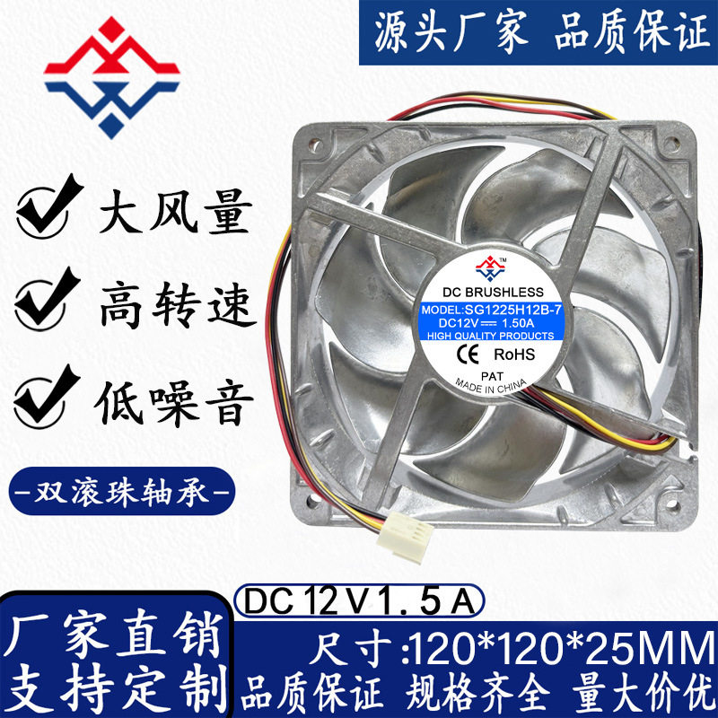 12025 12CM12V1.5A全金属耐高温电脑电源机箱工业机箱散热风扇