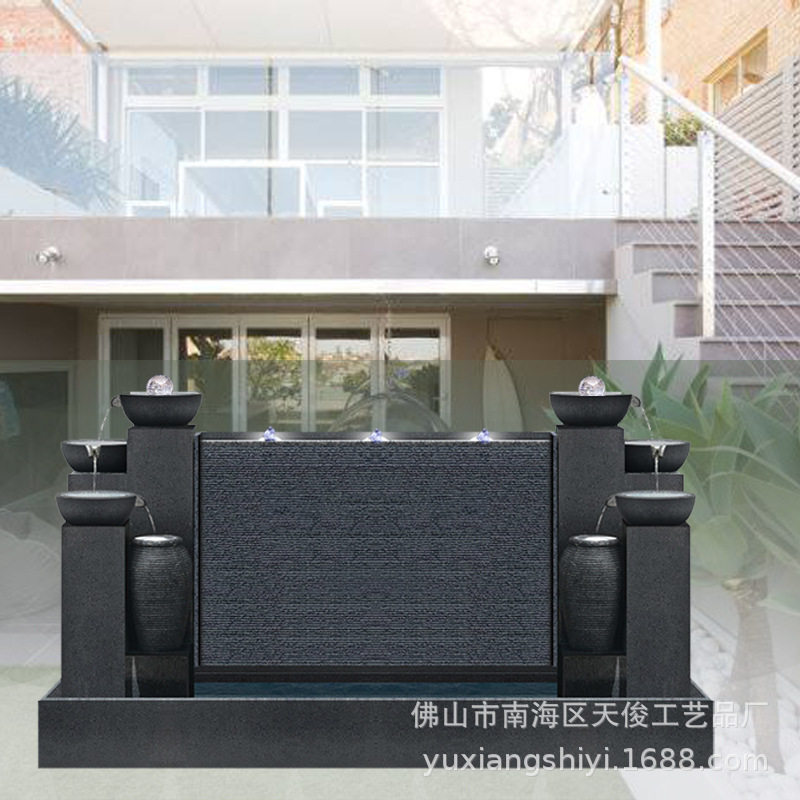 简约石雕水幕墙喷水鱼池厂家