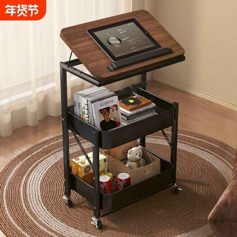 中古可折叠置物架落地小推车宿舍床头柜客厅沙发边几零食收纳架子