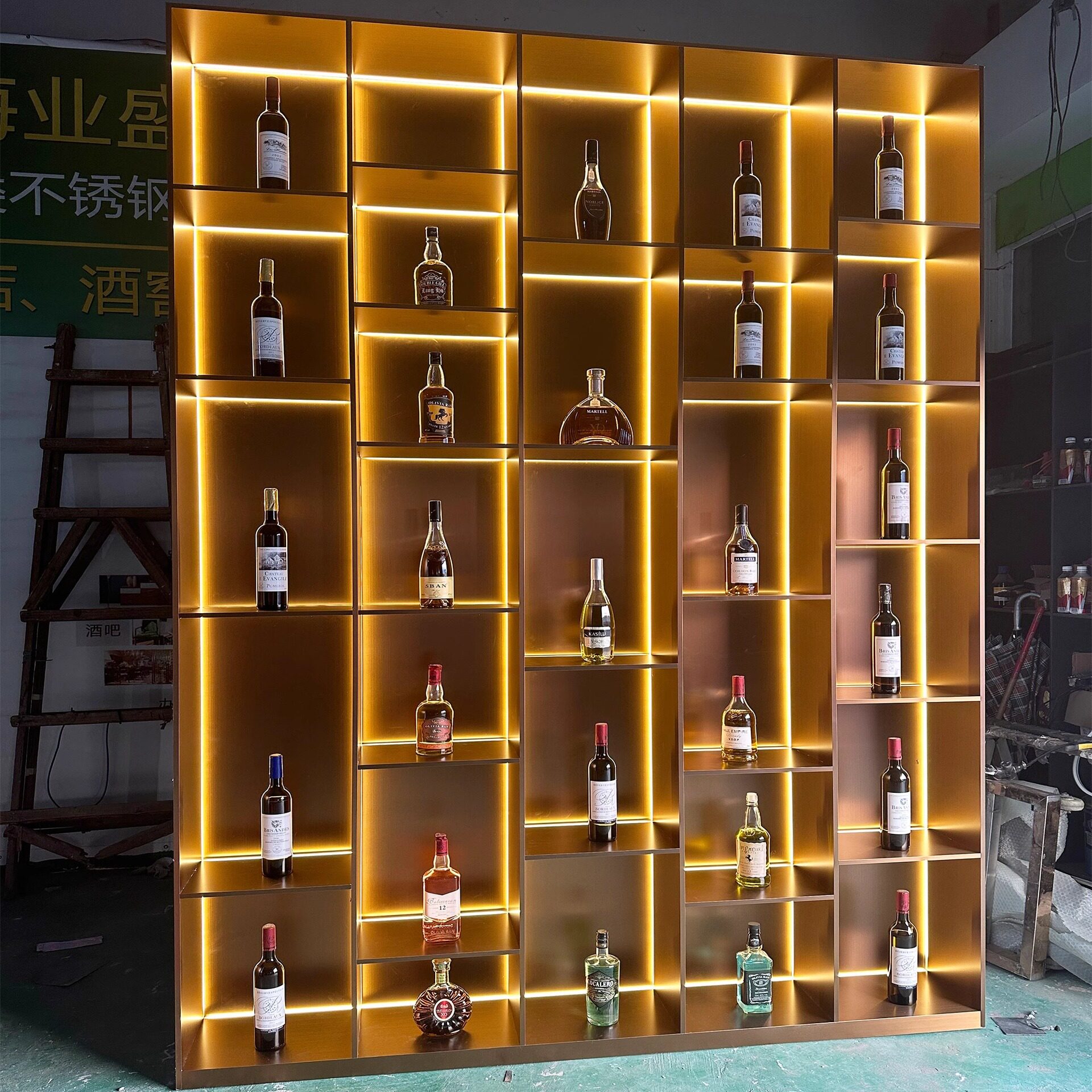 现代玫瑰金不锈钢常温酒柜酒架