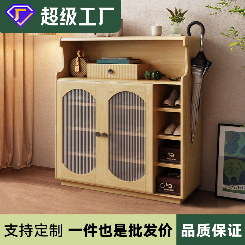 鞋柜家用门口实木框大容量玄关柜原木风阳台收纳柜现代简约门厅柜