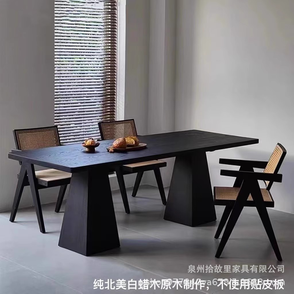 北欧实木餐桌简约家用白蜡木办公桌泡茶桌接待原木长方形工作台桌