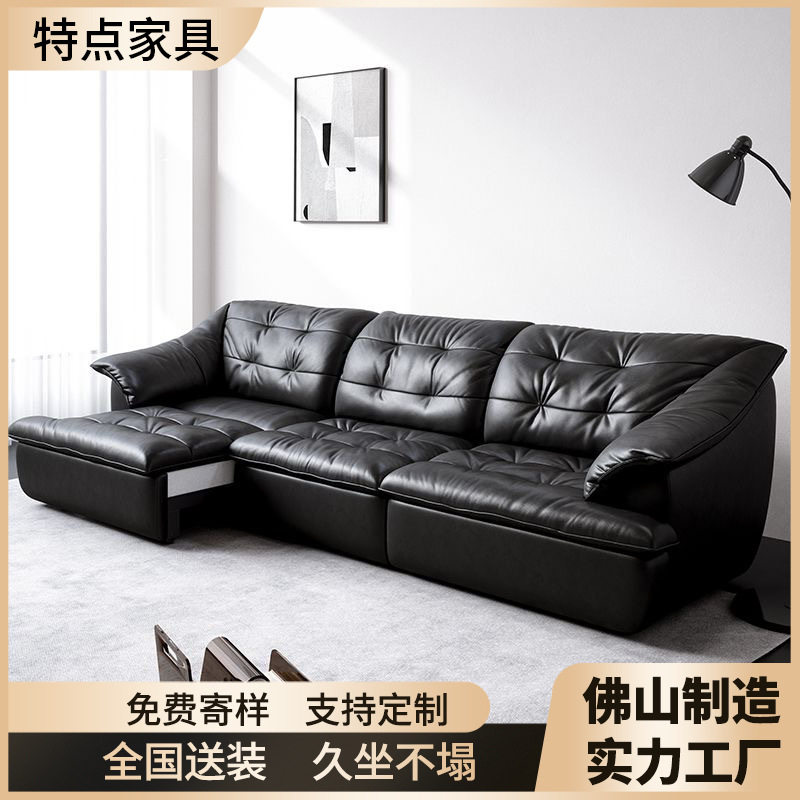 佛山极简真皮沙发黑色直排客厅小户型电动沙发床二合一折叠床伸缩