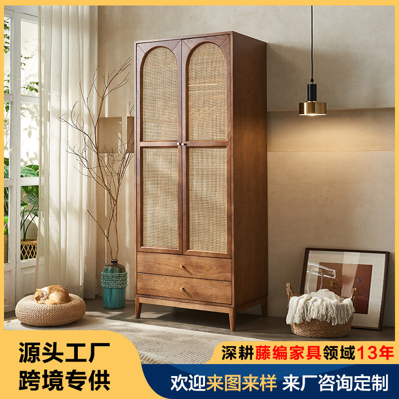 北欧实木藤编小户型收纳衣柜