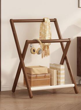 床头衣帽架落地小实木卧室晚上睡觉临时搭衣裤收纳北欧挂衣架家用