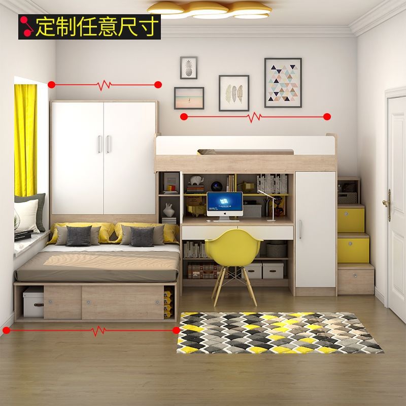 儿童高低子母床书桌衣柜上下铺架交错l组合收纳青少年适用全屋