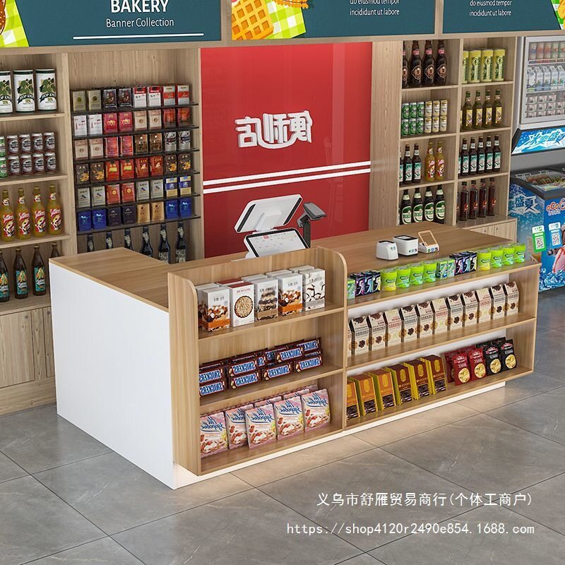 超市收银台便利店前台多层储物吧台店铺文具店小型柜台转角接待台