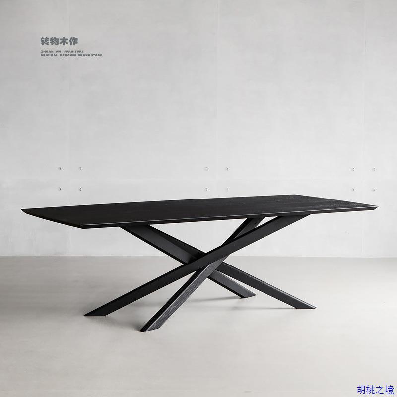 北欧全实木橡木餐桌办公室工作台极简现代西餐桌黑胡桃木环保