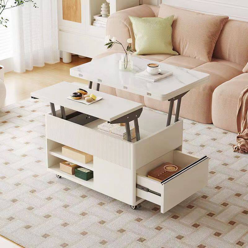 简约家用折叠边几多功能升降餐桌现代小茶几奶油风茶几两用小户型
