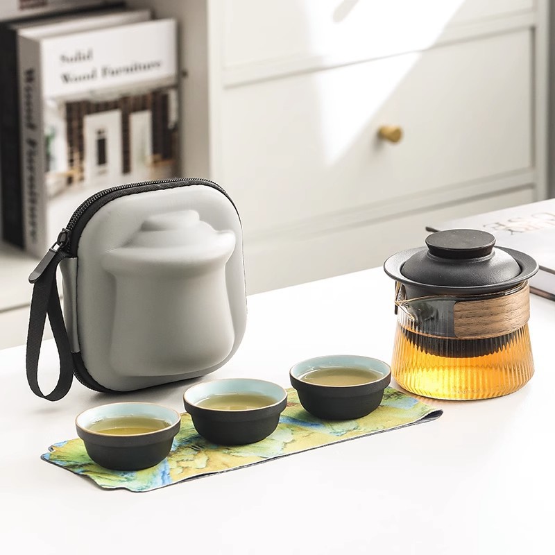 旅行茶具便携式随身快客杯一壶三杯户外露营套装商务活动礼品LOGO