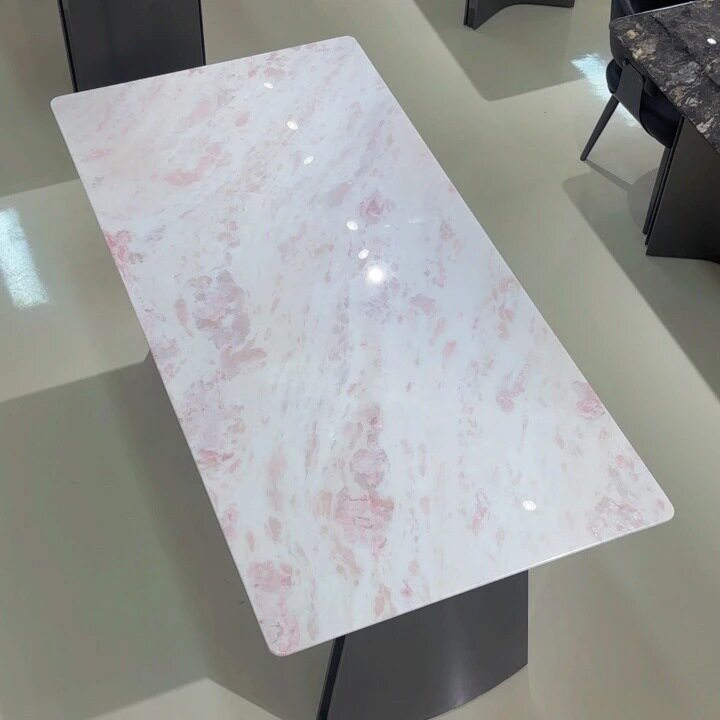 现代简约奶油风粉钻大理石餐桌