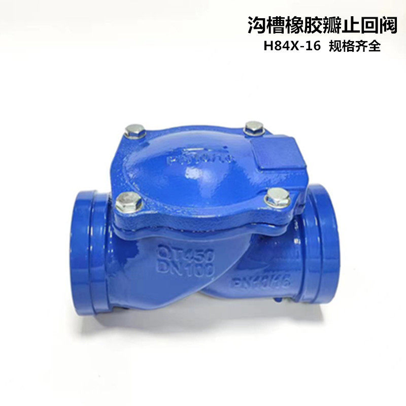 沟槽式橡胶瓣止回阀蓝色给水H84X-16Q卡箍单向阀DN65-DN200