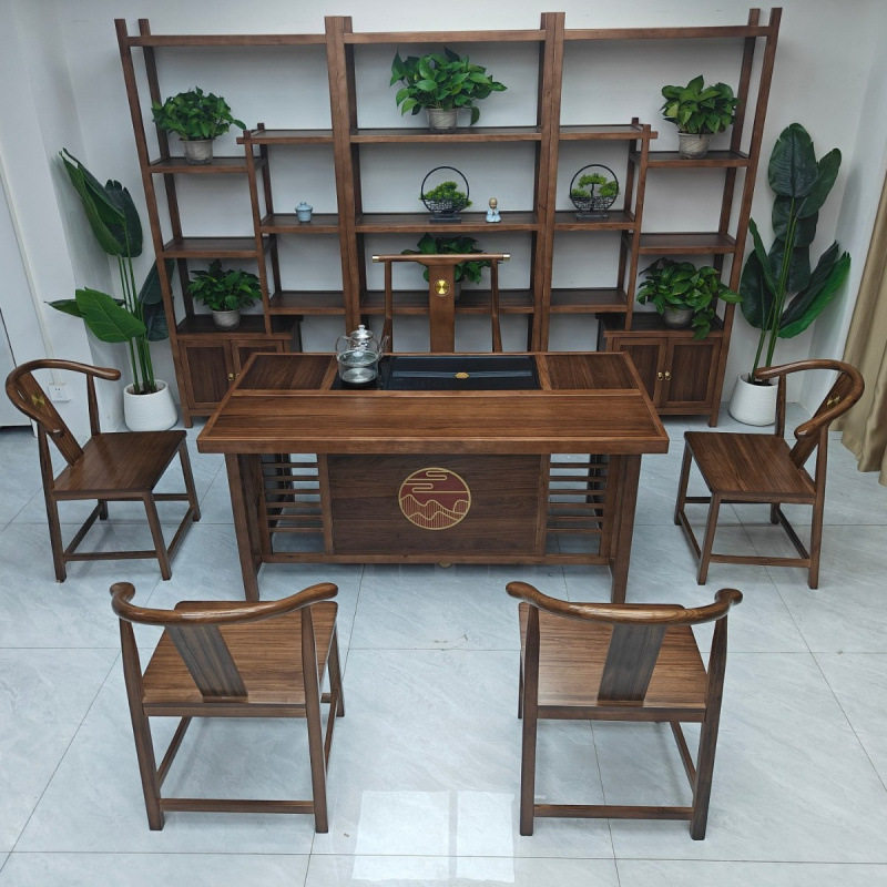 实木茶桌椅组合办公室茶台烧水壶一体嵌入式茶几功夫泡茶一桌五椅