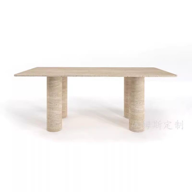 意式极简天然洞石长餐桌