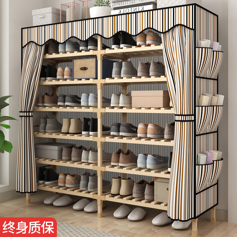 简易鞋架实木鞋柜入户门口多层防尘罩窄小家用收纳室内楼道出租s^