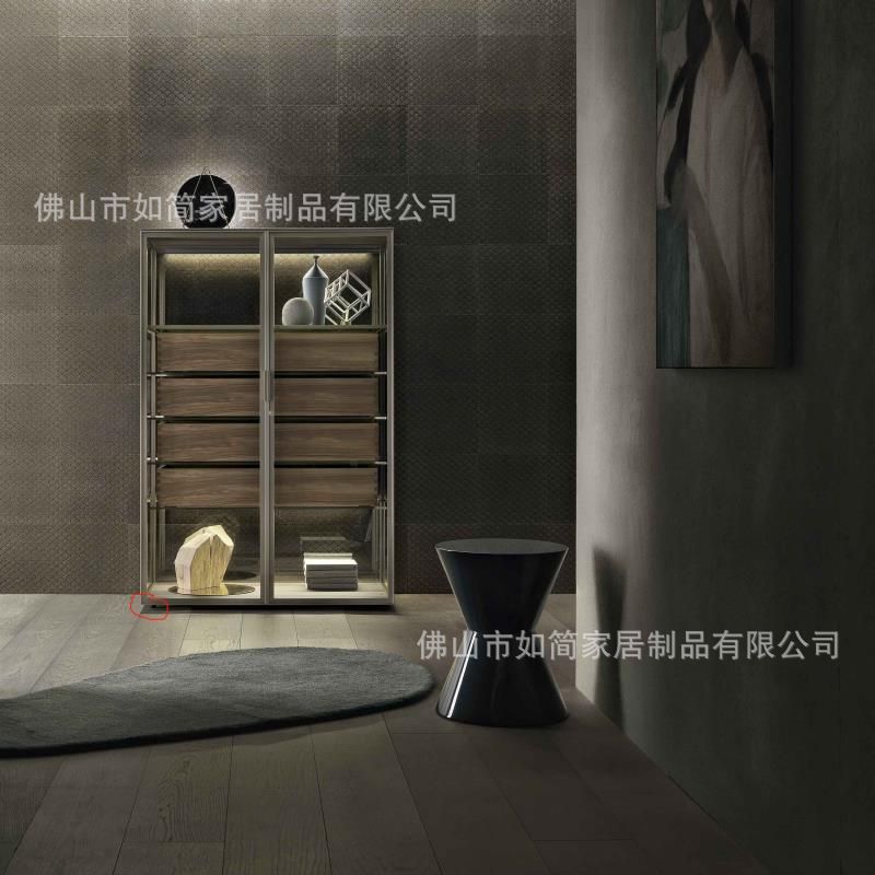 【】隐形边框玻璃柜铝木结合开放式衣帽间极简铝制衣橱定做