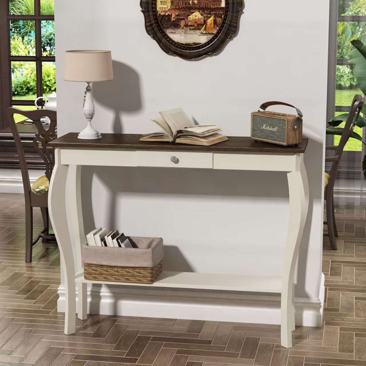 木制玄关桌带收纳层架和抽屉多种颜色可搭配console table