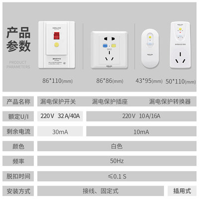 。德力西漏电保护插座86型暗装空调16a家用32A电源墙壁漏保带开关