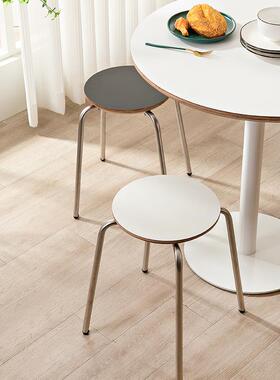 中古ins风网红餐凳小户型客厅不锈钢绿色化妆凳木质复古书桌凳子