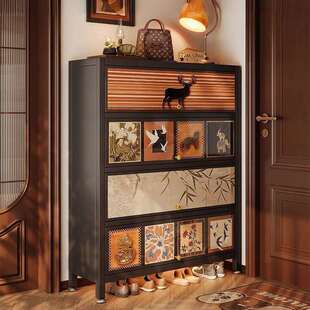 钢制鞋柜家用门口中古风大容量入户玄关收纳一体靠墙2026新款鞋架