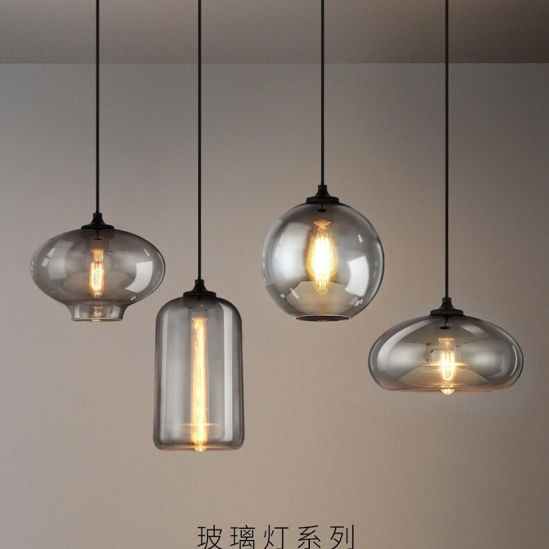 北欧创意复古吊灯餐厅个性吧台咖啡厅酒店样板间电镀烟灰玻璃吊灯