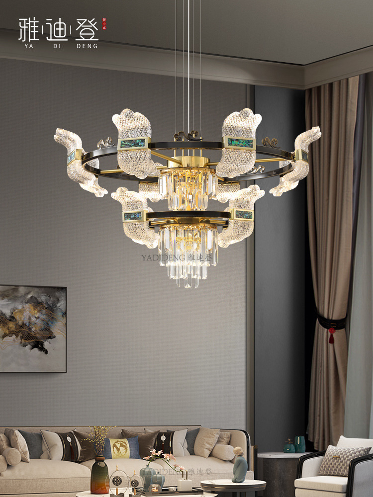 全铜水晶吊灯客厅灯新中式主灯轻奢高端大气别墅设计师餐厅灯新款