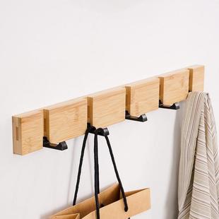 巜楠竹免打孔衣服挂钩木质粘钩门后挂衣钩卧室客厅墙上墙壁创意衣